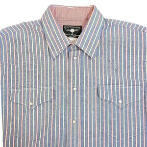 Flying R Ranchwear Shirt Mens L Western Pearl Snap Classic Extra Long Tail USA